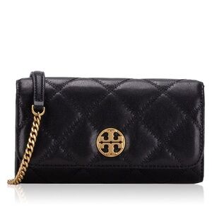 [SOLD] NWT Tory Burch Willa Quilted Leather Chain Wallet Black